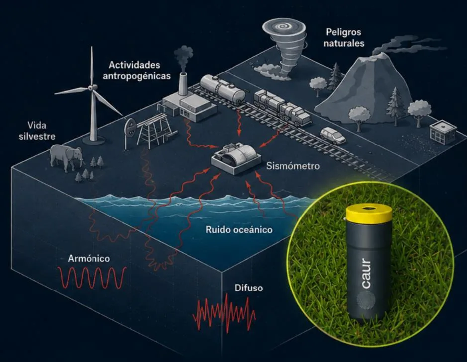 Diagrama de fuentes de ruido ambiental registradas por un sismómetro
