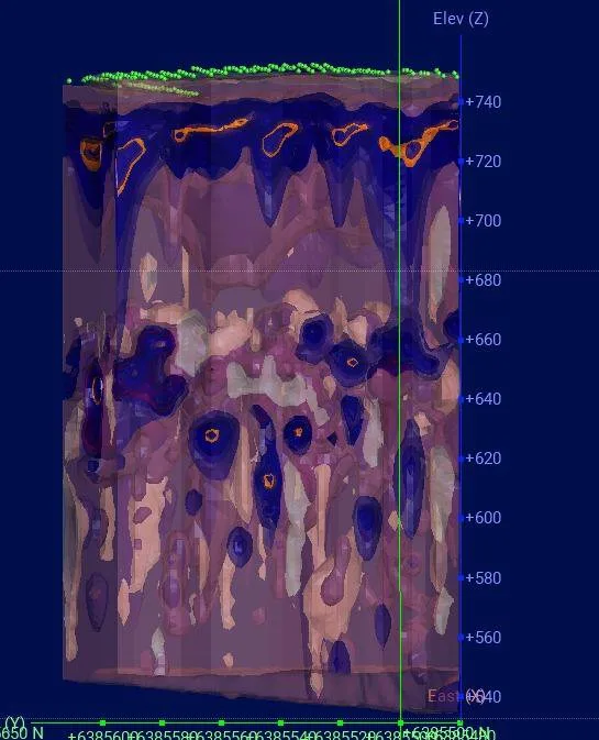 Sección de anomalías de resonancia microsísmica en profundidad