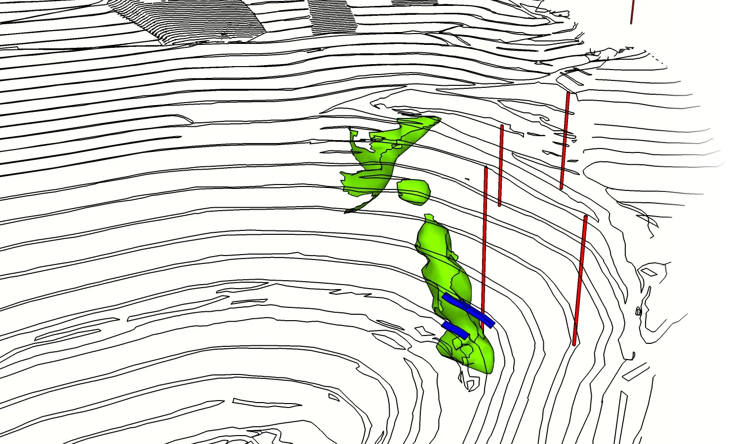 Modelo de conexiones conductivas sobre la topografía de un tajo